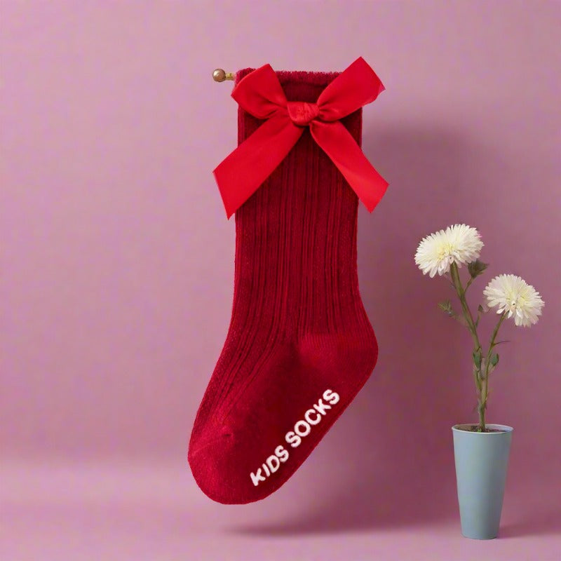 Baby Kid Girls Letters Color-blocking Bow Print Socks