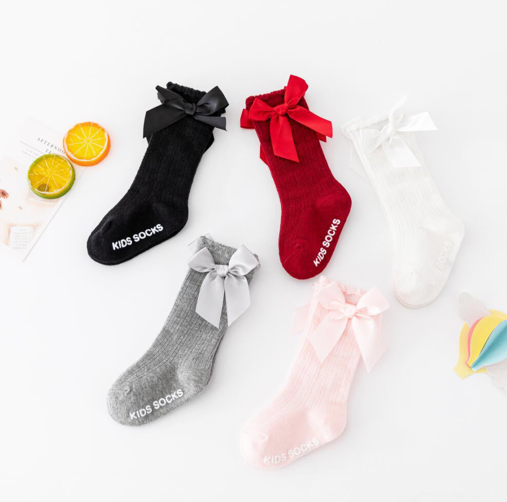 Baby Kid Girls Letters Color-blocking Bow Print Socks
