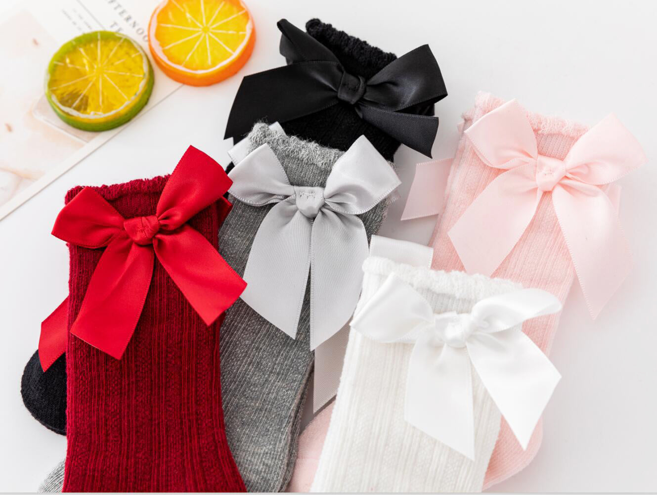 Baby Kid Girls Letters Color-blocking Bow Print Socks