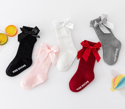 Baby Kid Girls Letters Color-blocking Bow Print Socks
