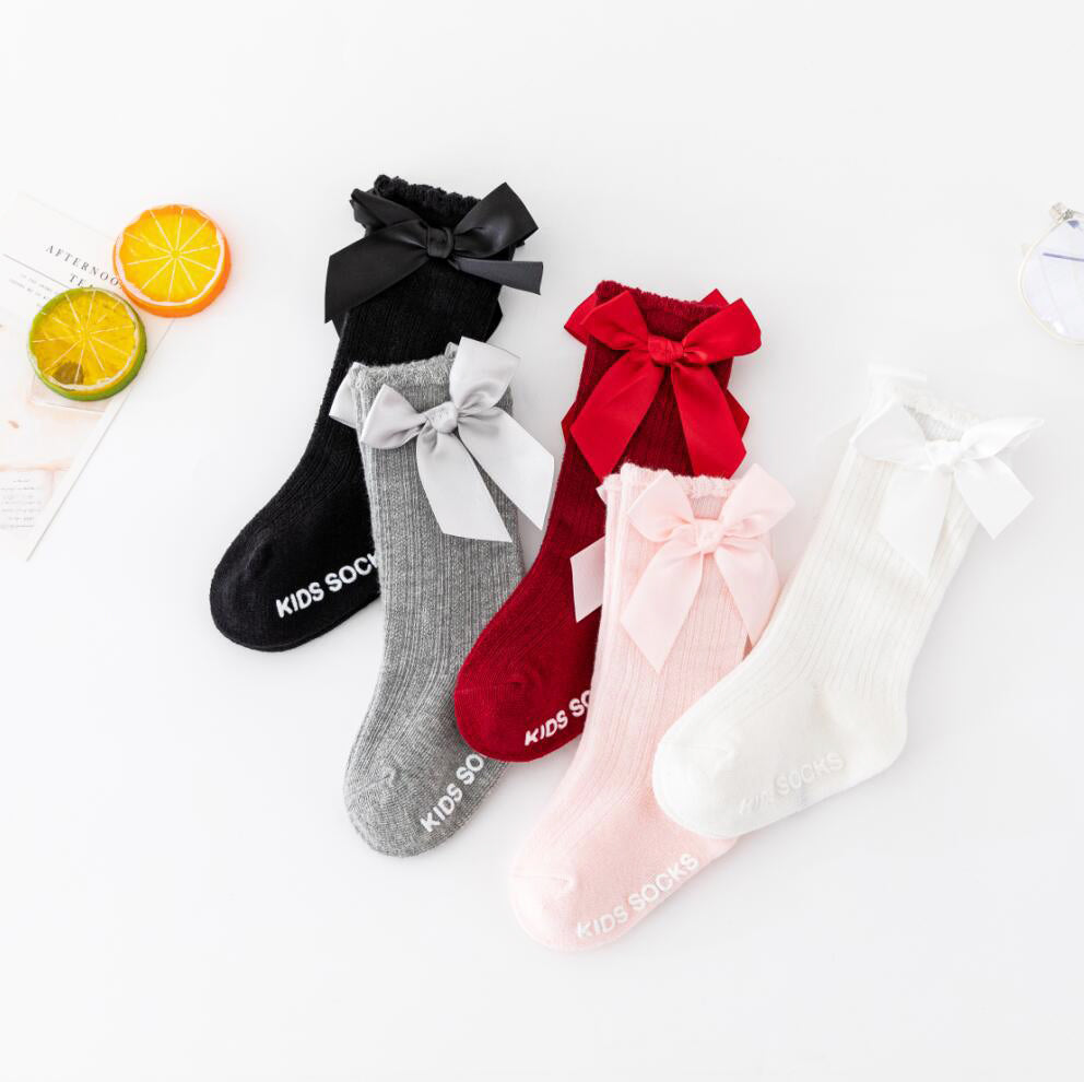 Baby Kid Girls Letters Color-blocking Bow Print Socks