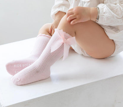 Baby Kid Girls Letters Color-blocking Bow Print Socks