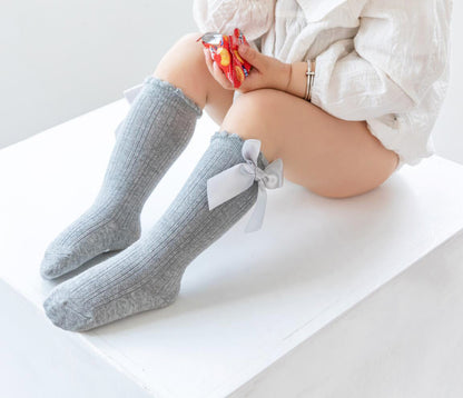 Baby Kid Girls Letters Color-blocking Bow Print Socks
