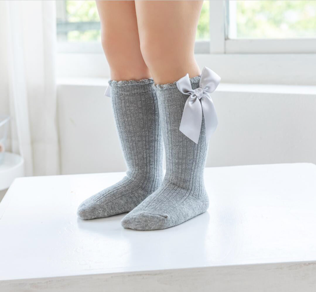 Baby Kid Girls Letters Color-blocking Bow Print Socks