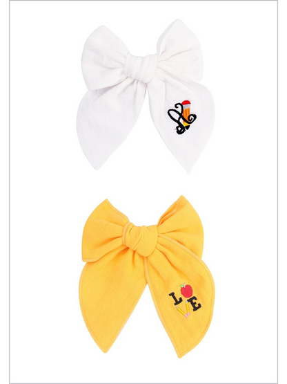 My Little Bookworm Embroidered Hair Bow