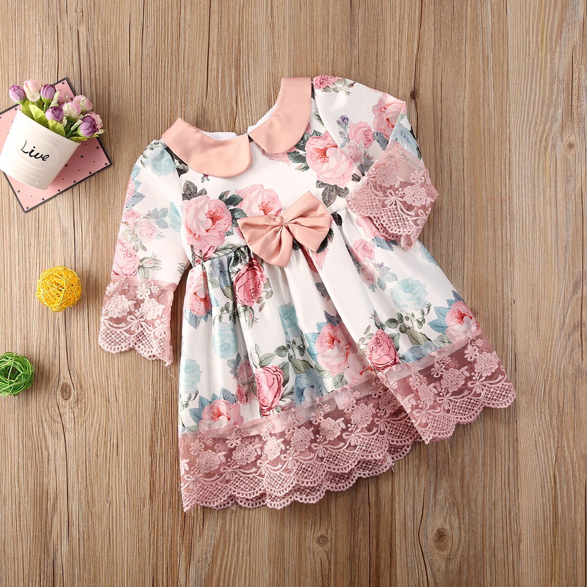 Floral Prints and Lace Design Baby Princess Dress