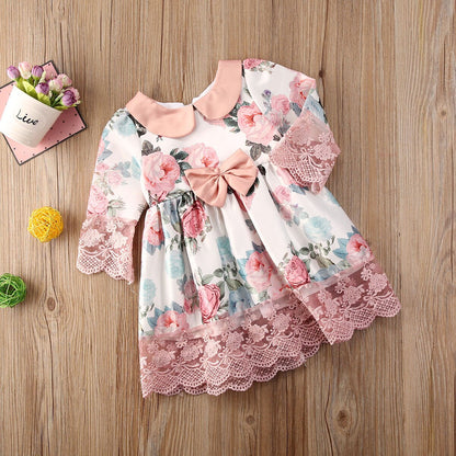Floral Prints and Lace Design Baby Princess Dress