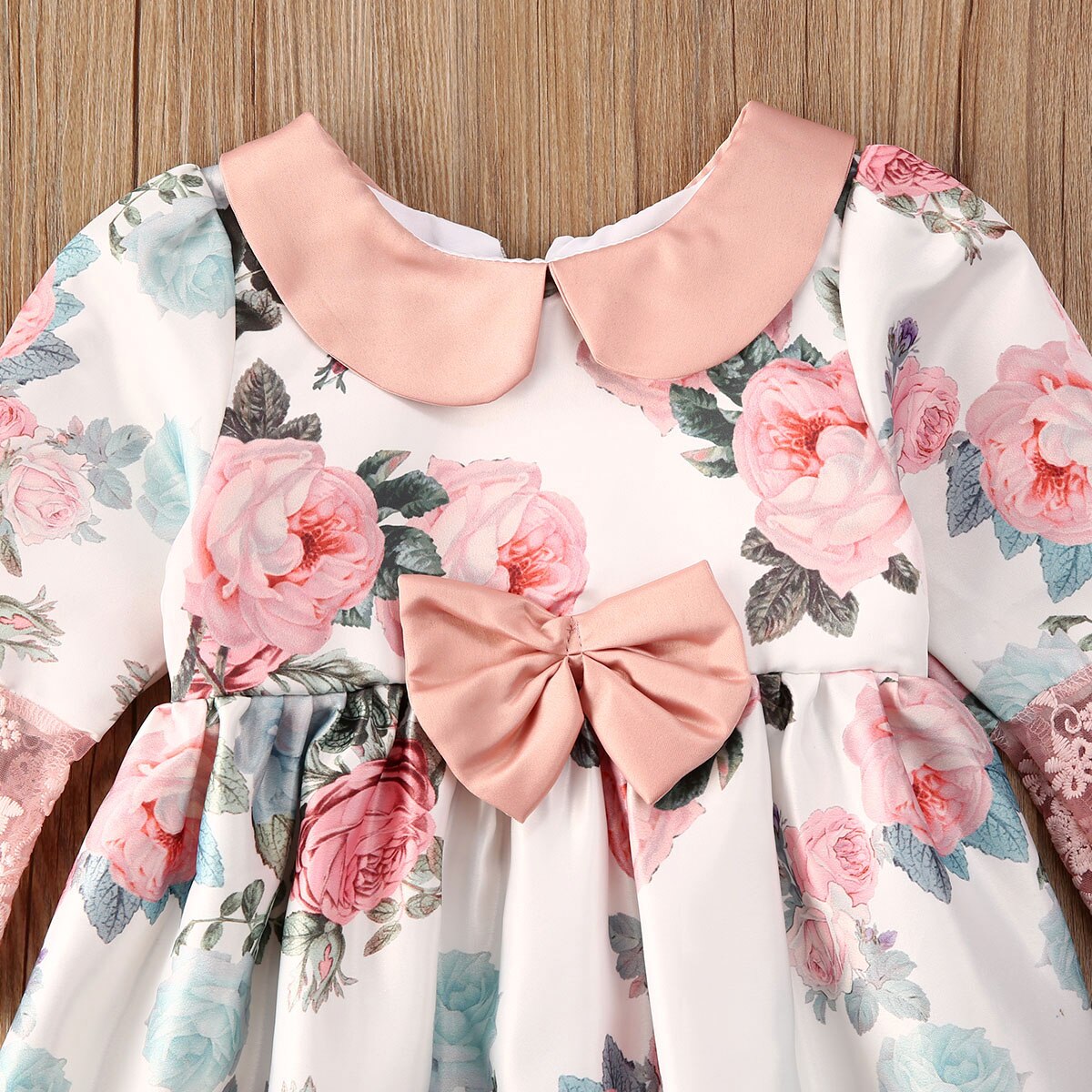 Floral Prints and Lace Design Baby Princess Dress