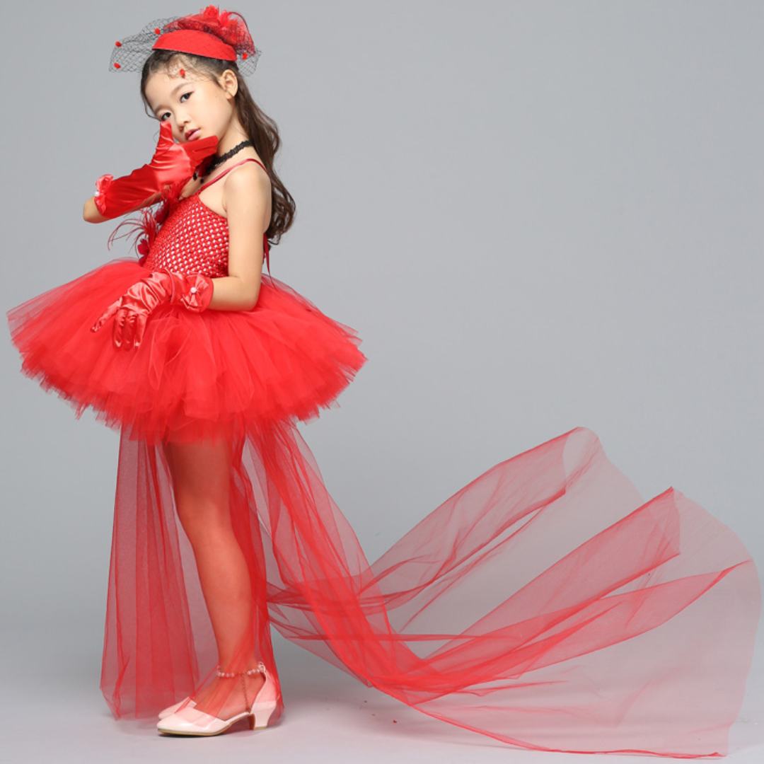 Trailing Red Pop Princess Halloween Tulle Costume Dress Set