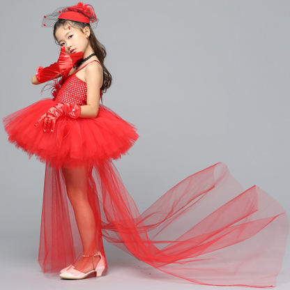 Trailing Red Pop Princess Halloween Tulle Costume Dress Set