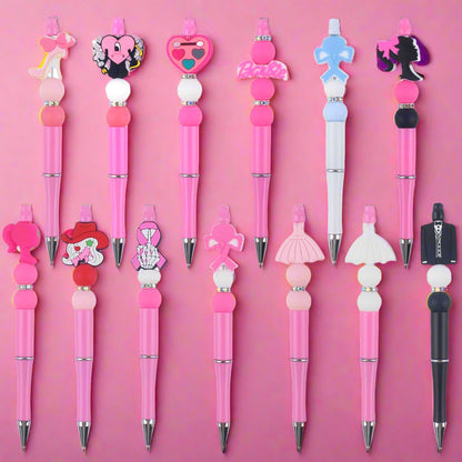 Pink Girls Silicone Beads Beaded Ballpoint Pen