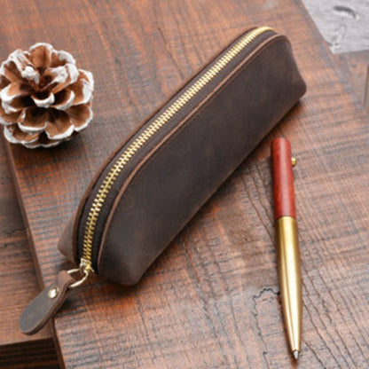 Crazy Horse Leather Zipper Handmade Fashion Vintage Pencil Case