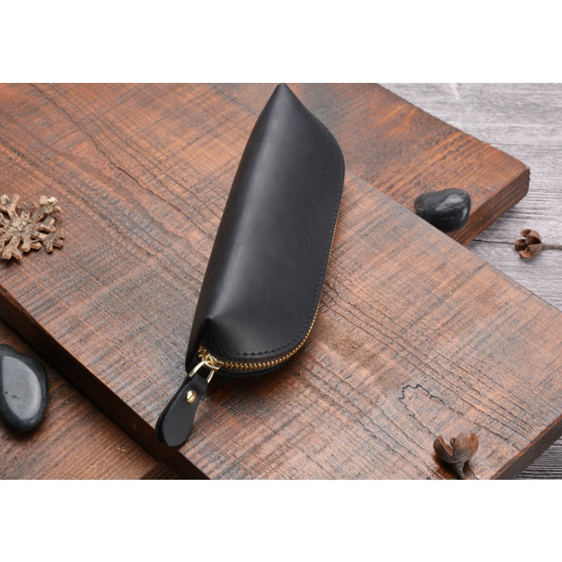 Crazy Horse Leather Zipper Handmade Fashion Vintage Pencil Case