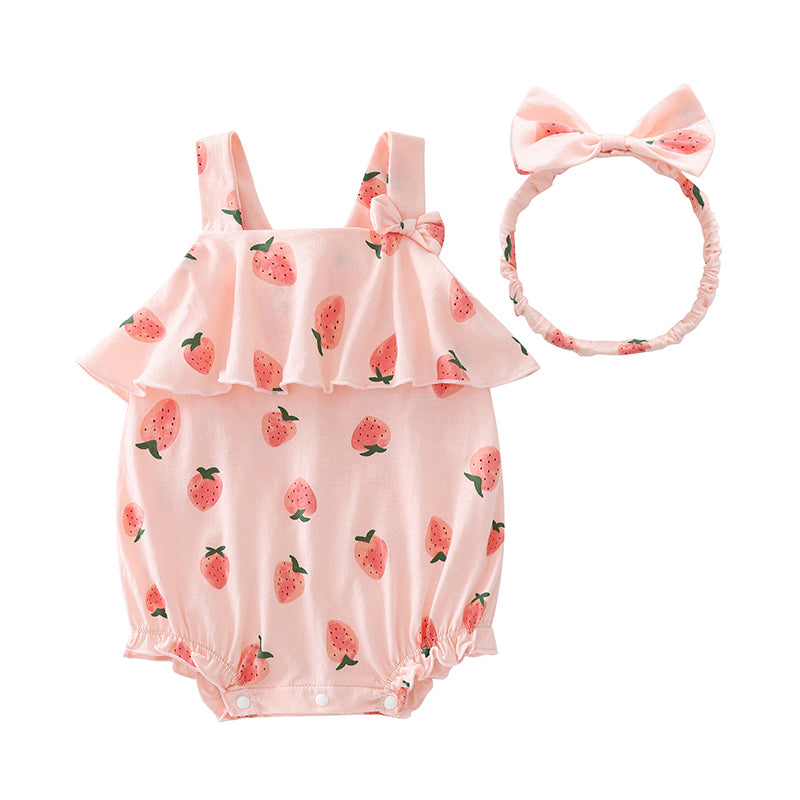 Baby Girls Fruit Bow Print Rompers Headwear