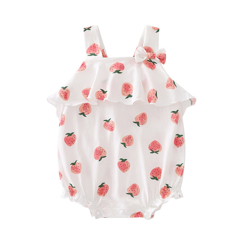 Baby Girls Fruit Bow Print Rompers Headwear