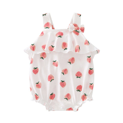 Baby Girls Fruit Bow Print Rompers Headwear