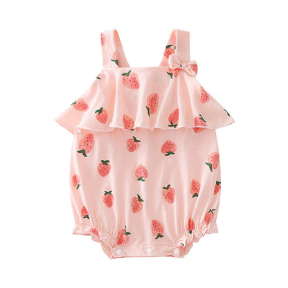 Baby Girls Fruit Bow Print Rompers Headwear