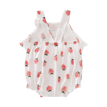 Baby Girls Fruit Bow Print Rompers Headwear