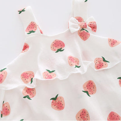 Baby Girls Fruit Bow Print Rompers Headwear