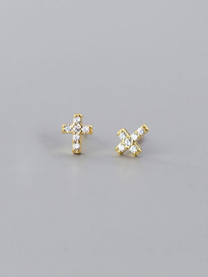 Girl's 925 Silver Diamond Set Cross Earrings