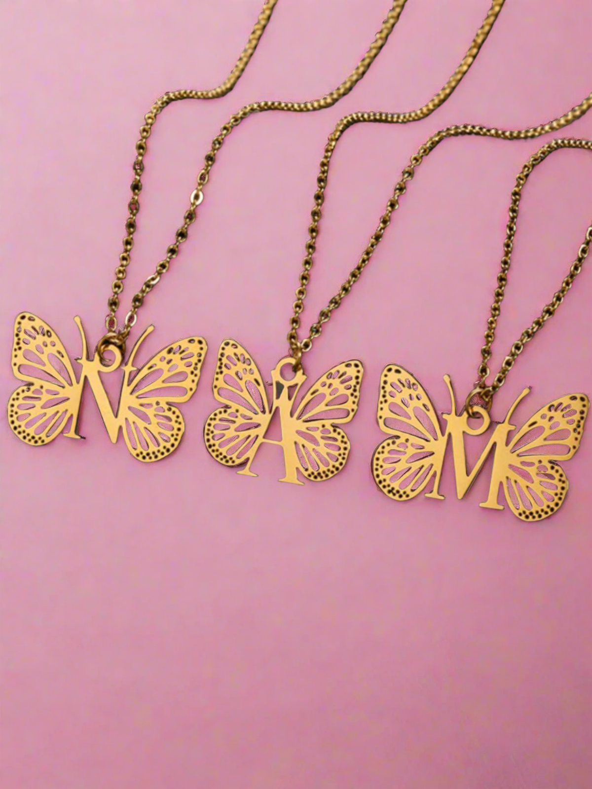 Girls Sweet Keepsake Butterfly Letter Pendant Necklace