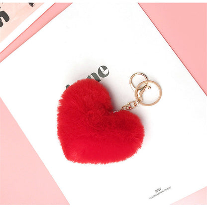 Plush Peach Heart Imitation Otter Rabbit Hair Keychains