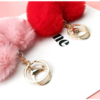 Plush Peach Heart Imitation Otter Rabbit Hair Keychains