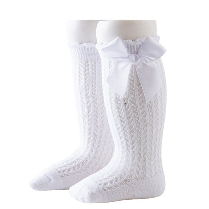 Baby Girls Solid Color Bow Accessories Socks