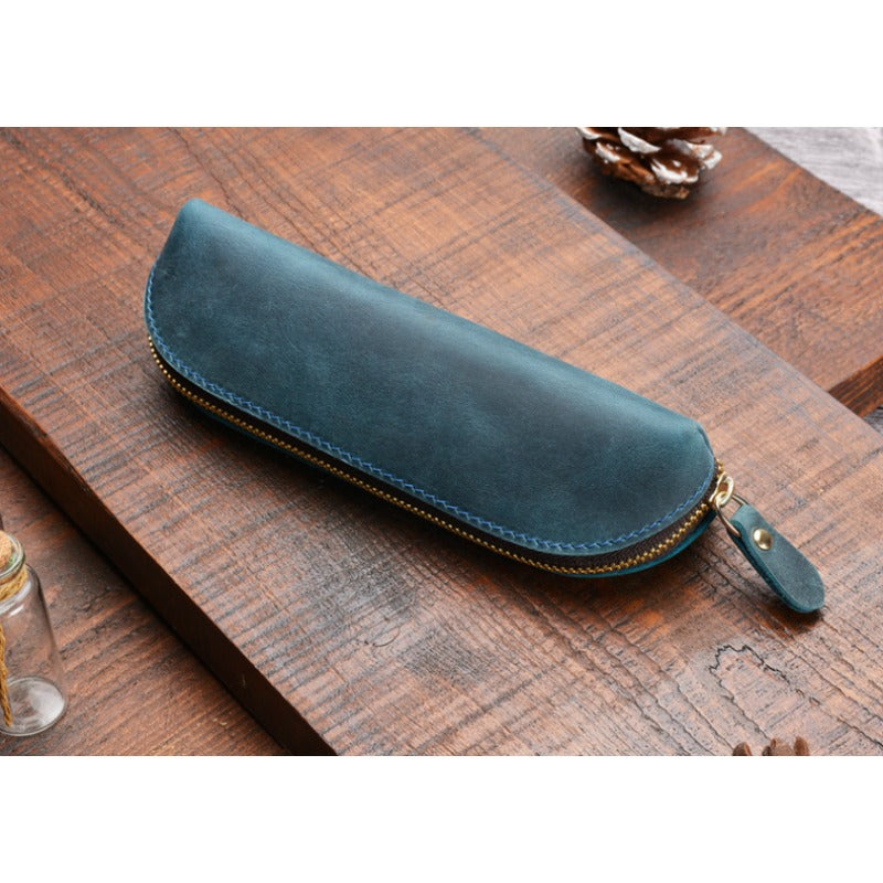 Crazy Horse Leather Zipper Handmade Fashion Vintage Pencil Case