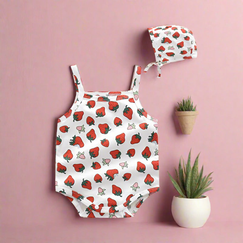 Baby Kid Girls Fruit Print Rompers Headwear