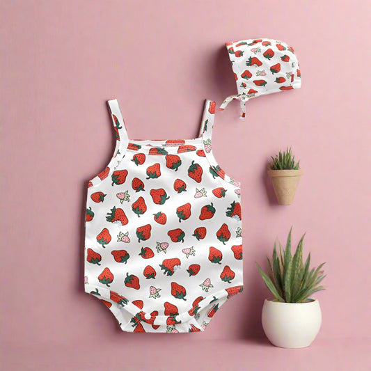 Baby Kid Girls Fruit Print Rompers Headwear