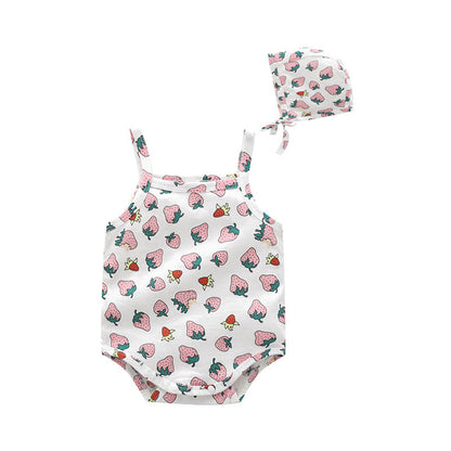 Baby Kid Girls Fruit Print Rompers Headwear