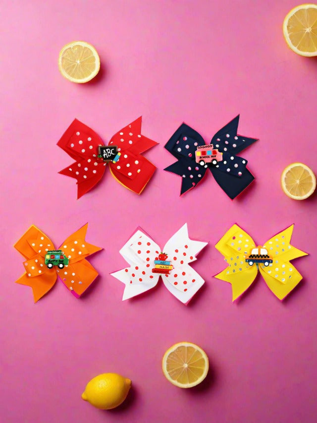 5 Pieces School Ready Mini Polka Dot Bows