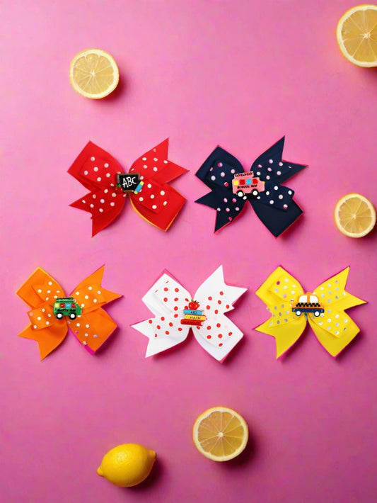 5 Pieces School Ready Mini Polka Dot Bows