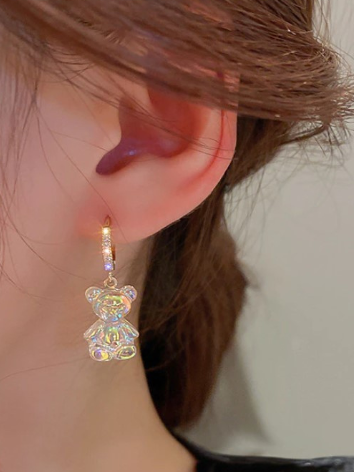Teddy Trinket Bear Dangle Hoop Earrings