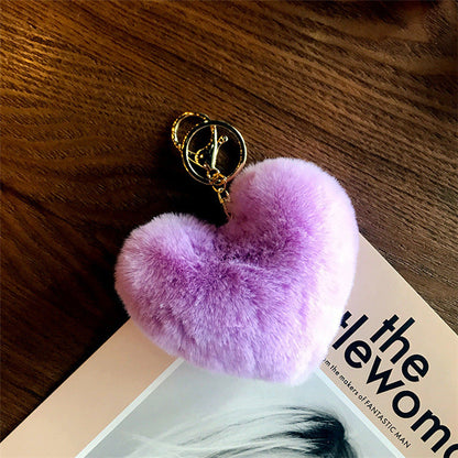 Plush Peach Heart Imitation Otter Rabbit Hair Keychains