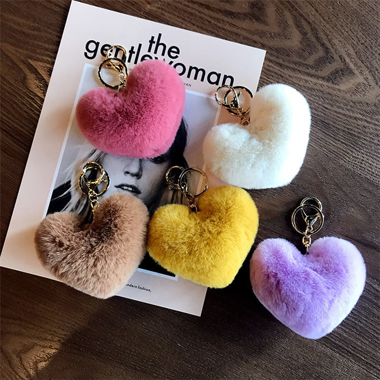 Plush Peach Heart Imitation Otter Rabbit Hair Keychains