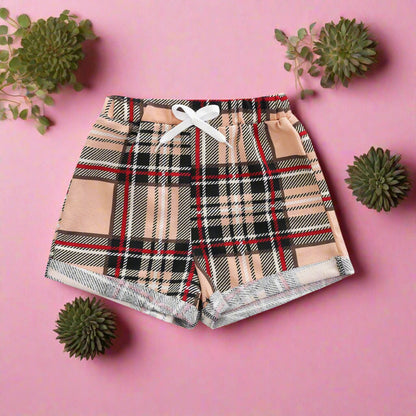 Girls Fashion Plaid Print Casual Shorts