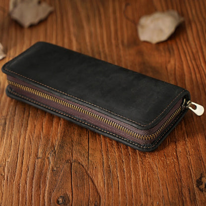 First Layer Cowhide Retro Square Men's Zipper Pencil Case
