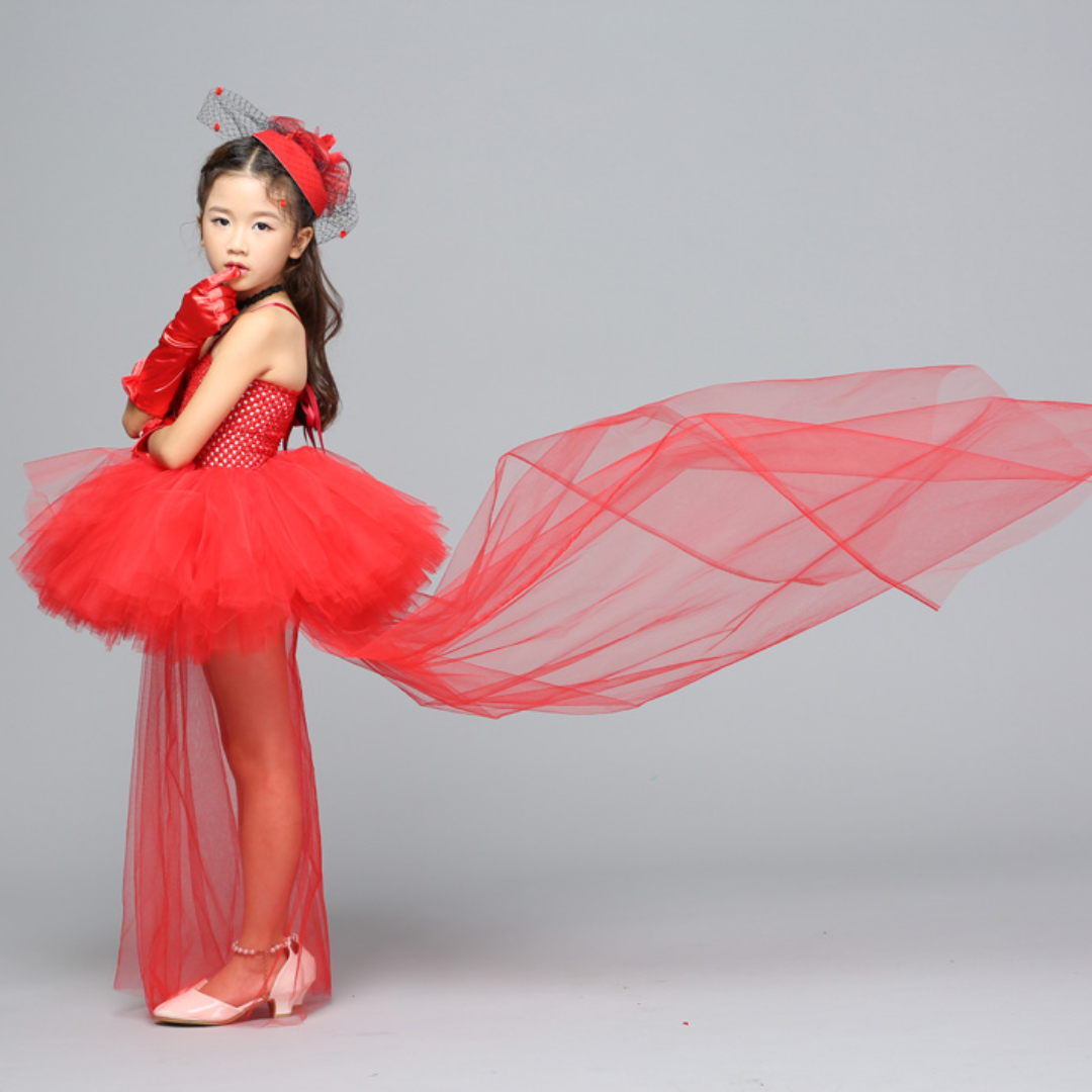 Trailing Red Pop Princess Halloween Tulle Costume Dress Set