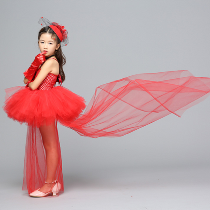 Trailing Red Pop Princess Halloween Tulle Costume Dress Set