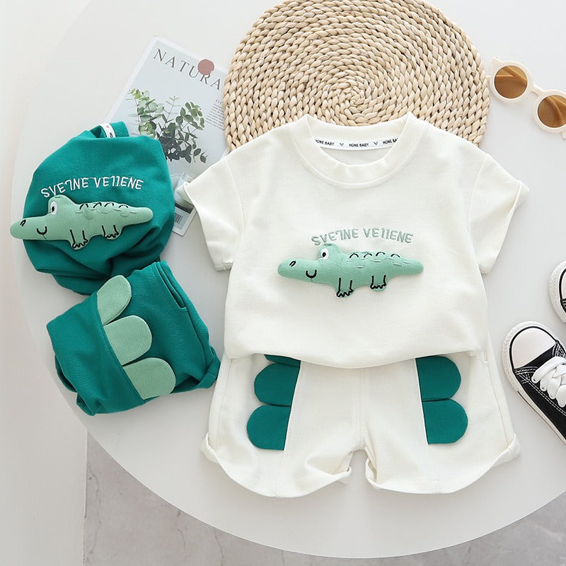 Baby Cotton Three-dimensional Printed Casual Shorts Set