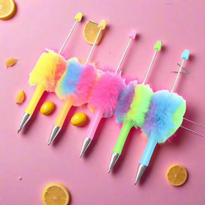 Colorful Beadable Pen Plush Pom Pom Beadable Pen