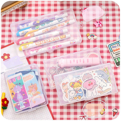 Stationery Stickers, Notes, Writing Pens, Split Pack, Transparent Plastic Storage Box