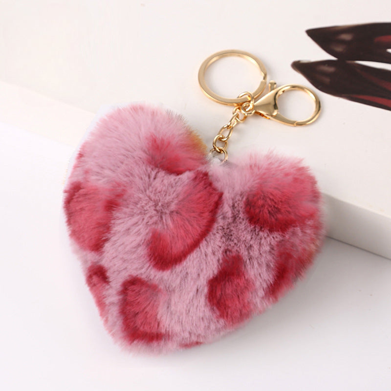 Leopard Print Love Plush Ball Keychain