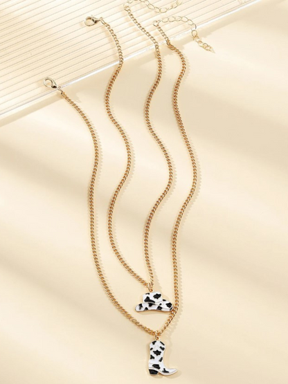 Bronco Beauty Cow Print Boot and Hat Cowgirl Necklace Set