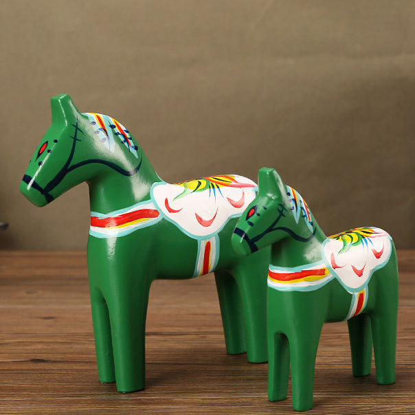 Painted Wooden Horse Ornaments From Dala, Sweden