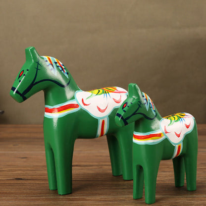 Painted Wooden Horse Ornaments From Dala, Sweden