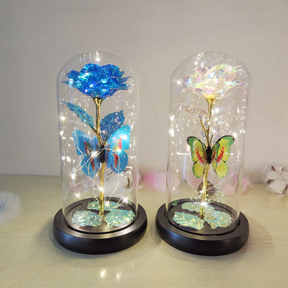 Gold Leaf Rose Flower Preserved Flower Glass Cover