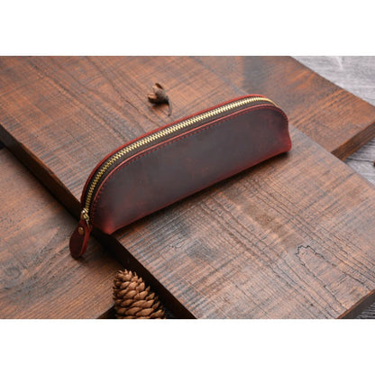 Crazy Horse Leather Zipper Handmade Fashion Vintage Pencil Case